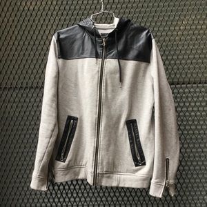 Forever 21 MEN Hoodie Faux Leather/Grey Zip size M